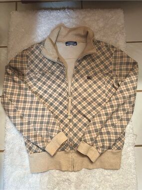 Burberry Beige Plaid Zip-Up Sweater Women Small